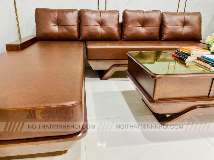 Sofa Gỗ Sồi Óc Chó Góc 4 Món Giá Rẻ - SF970