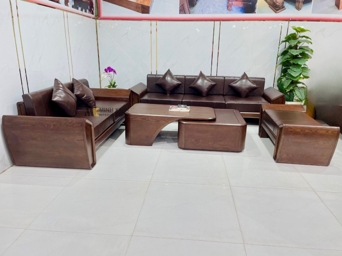 Sofa Gỗ Sồi Óc Chó Hiện Đại 6 Món Cao Cấp - SF978