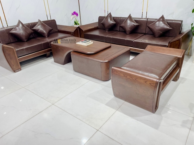 Sofa Gỗ Sồi Óc Chó Hiện Đại 6 Món Cao Cấp - SF978