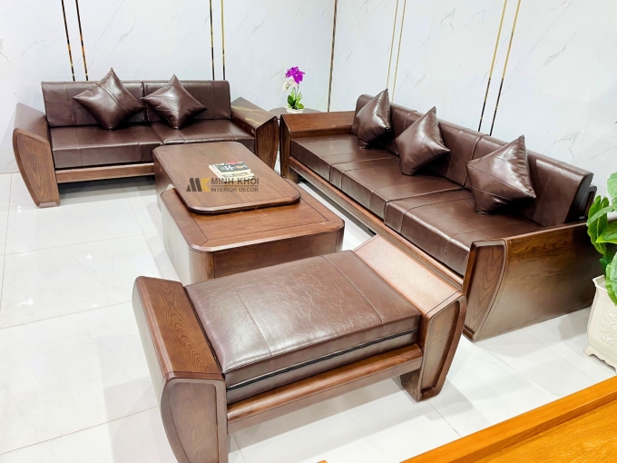 Sofa Gỗ Sồi Óc Chó Hiện Đại 6 Món Cao Cấp - SF978