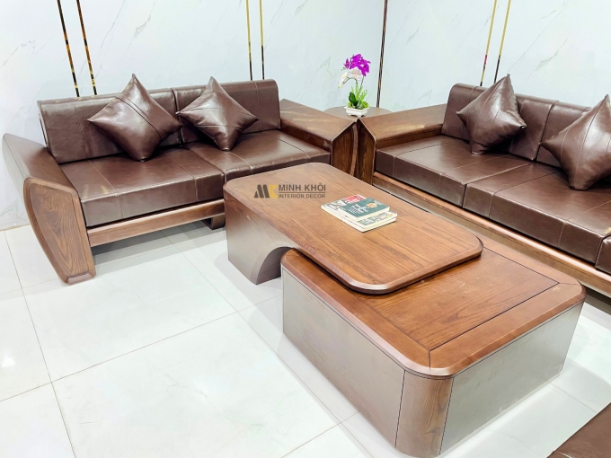 Sofa Gỗ Sồi Óc Chó Hiện Đại 6 Món Cao Cấp - SF978