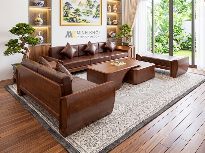 Sofa Gỗ Sồi Óc Chó Hiện Đại 6 Món Cao Cấp - SF978