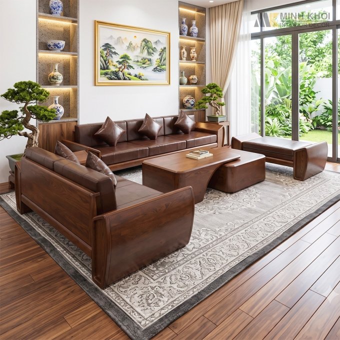 Sofa Gỗ Sồi Óc Chó Hiện Đại 6 Món Cao Cấp - SF978