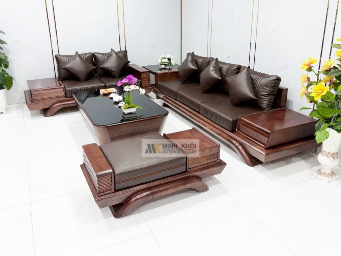 Sofa Gỗ Sồi Phủ Óc Chó 5 Món Hiện Đại - SF939