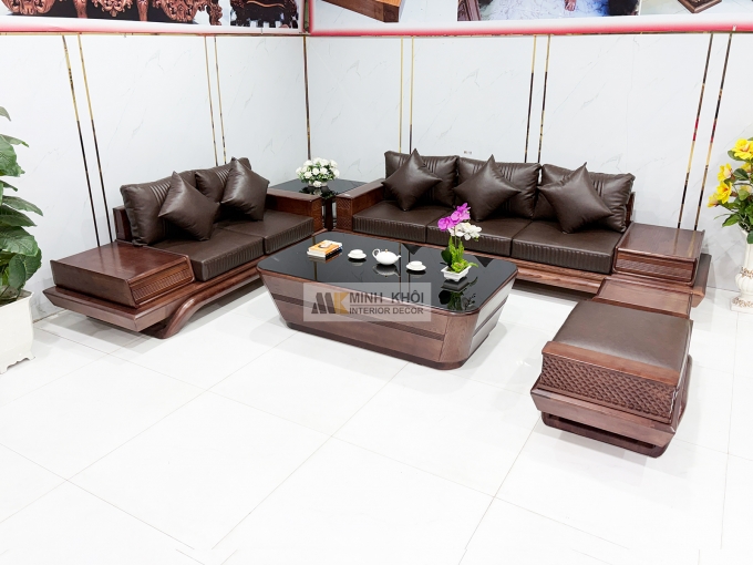 Sofa Gỗ Sồi Phủ Óc Chó 5 Món Hiện Đại - SF939