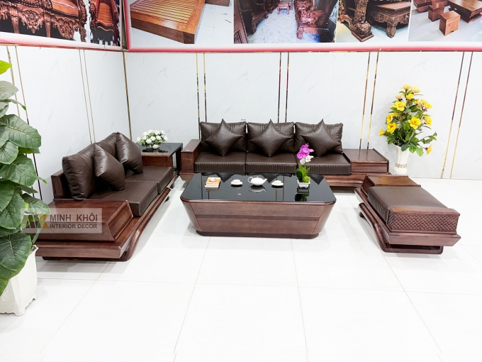 Sofa Gỗ Sồi Phủ Óc Chó 5 Món Hiện Đại - SF939