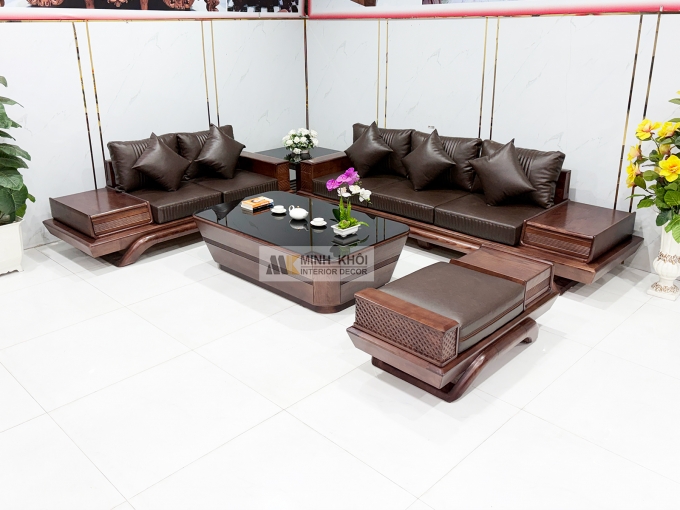 Sofa Gỗ Sồi Phủ Óc Chó 5 Món Hiện Đại - SF939