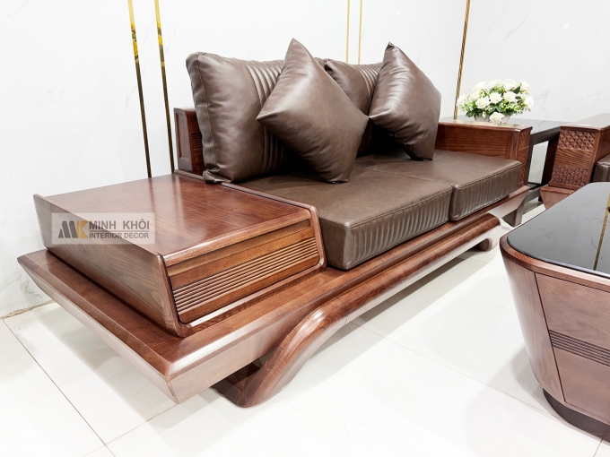 Sofa Gỗ Sồi Phủ Óc Chó 5 Món Hiện Đại - SF939