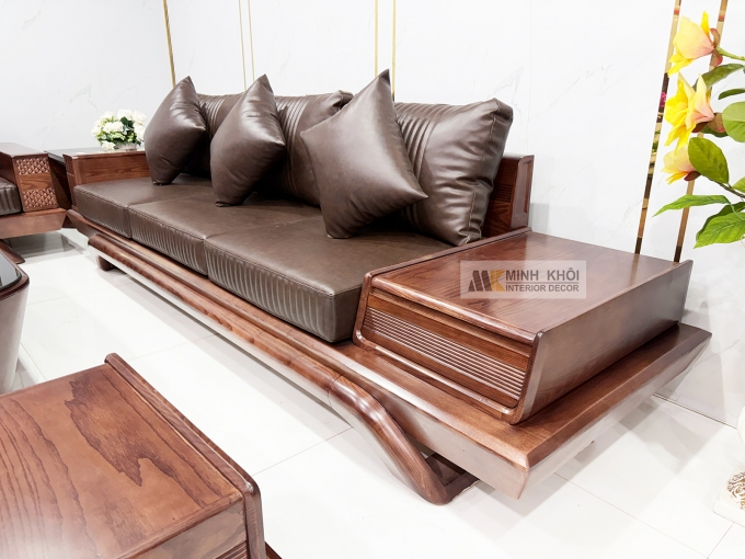Sofa Gỗ Sồi Phủ Óc Chó 5 Món Hiện Đại - SF939