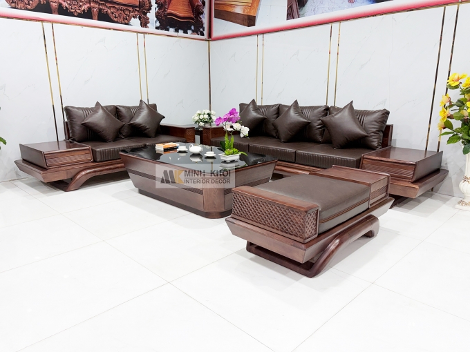 Sofa Gỗ Sồi Phủ Óc Chó 5 Món Hiện Đại - SF939