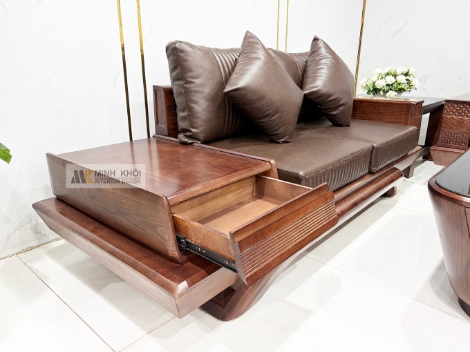 Sofa Gỗ Sồi Phủ Óc Chó 5 Món Hiện Đại - SF939