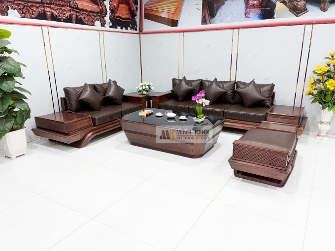 Sofa Gỗ Sồi Phủ Óc Chó 5 Món Hiện Đại - SF939