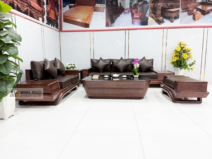 Sofa Gỗ Sồi Phủ Óc Chó 5 Món Hiện Đại - SF939