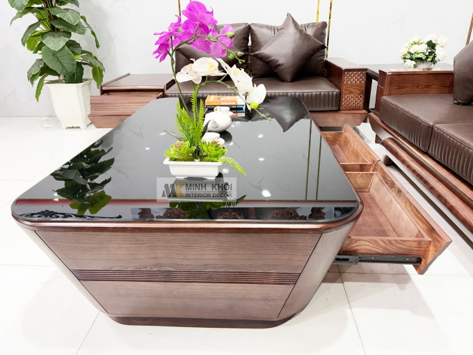 Sofa Gỗ Sồi Phủ Óc Chó 5 Món Hiện Đại - SF939