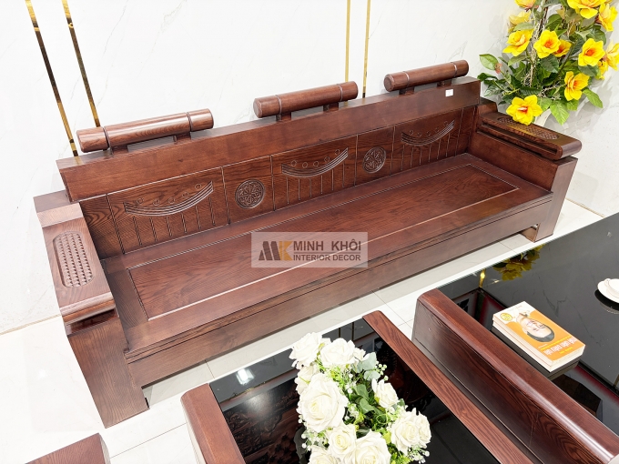Sofa Gỗ Sồi Phủ Óc Chó Đối 7 Món Kiểu Tàu - SF940