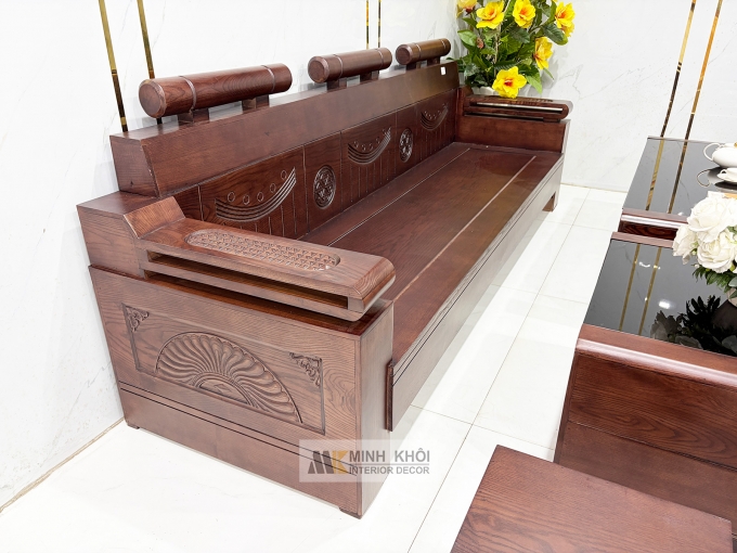 Sofa Gỗ Sồi Phủ Óc Chó Đối 7 Món Kiểu Tàu - SF940