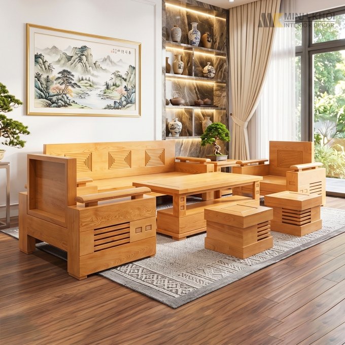 Sofa Gỗ Sồi Sơn Màu Hương - SF201G