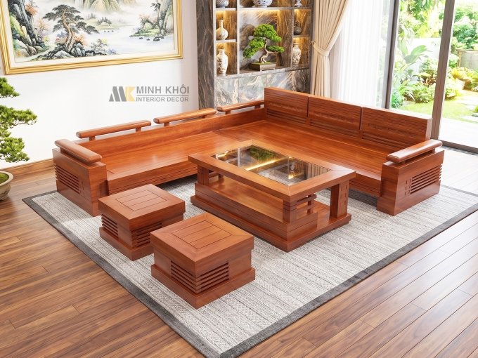Sofa Góc Gỗ Còng Hiện Đại 5 Món - SF190G