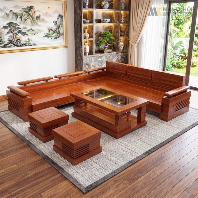 Sofa Góc Gỗ Còng Hiện Đại 5 Món - SF190G