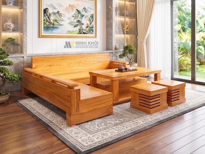 Sofa Góc Gỗ Gõ Đỏ Thiết Kế Đơn Giản - SF904