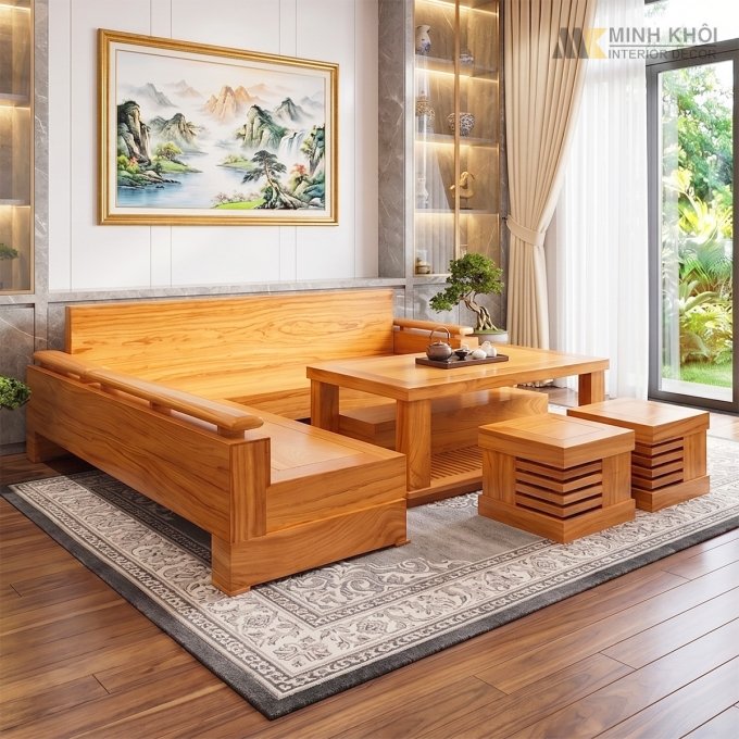 Sofa Góc Gỗ Gõ Đỏ Thiết Kế Đơn Giản - SF904