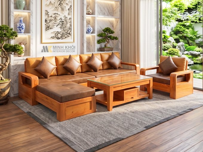 Sofa Góc Gỗ Hương Đá 4 Món Cao Cấp - SF959