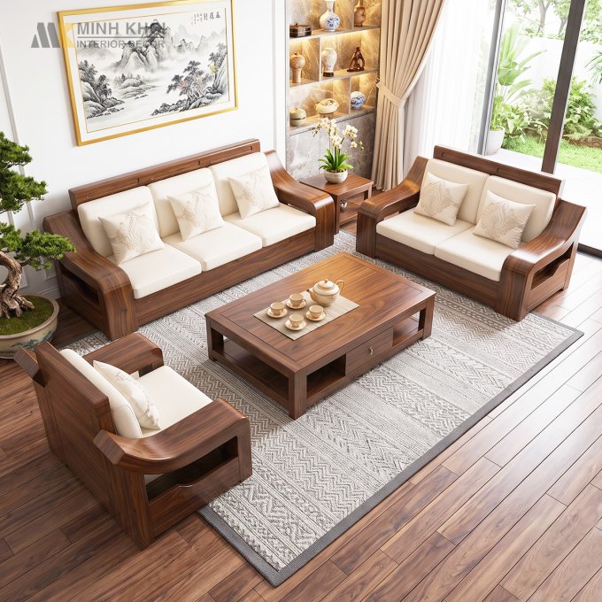 Sofa Hiện Đại Gỗ Gõ Đỏ Màu Óc Chó - SF868