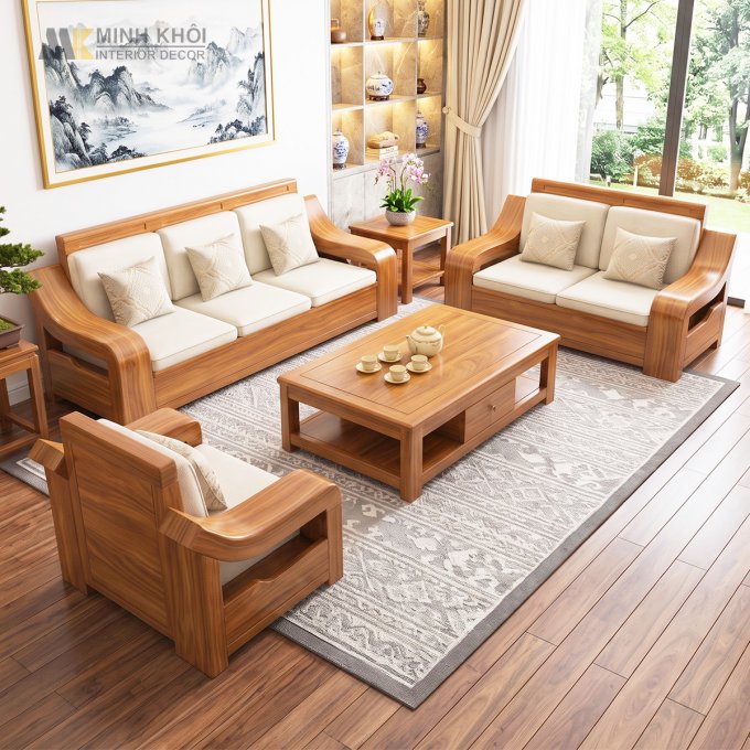 Sofa Hiện Đại Gỗ Gõ Đỏ Phong Cách Á Đông - SF860