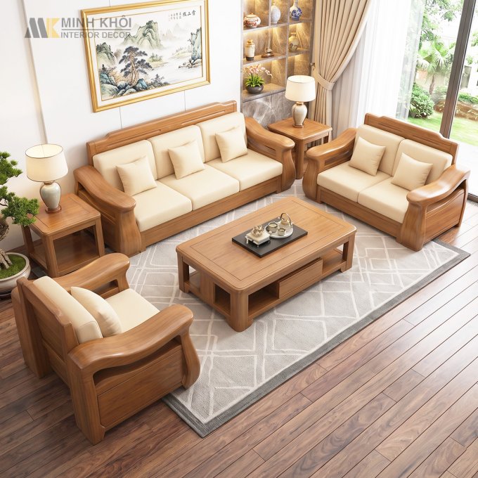 Sofa Hiện Đại Gỗ Gõ Đỏ Tay Sóng Đại - SF862