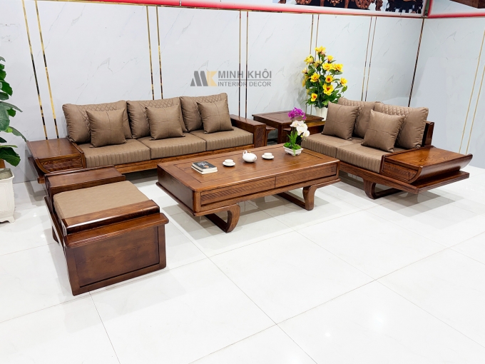 Sofa Phòng Khách Gỗ Sồi Màu Óc Chó Cánh Tiên - SF906