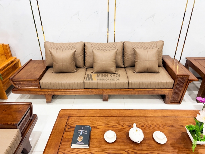 Sofa Phòng Khách Gỗ Sồi Màu Óc Chó Cánh Tiên - SF906