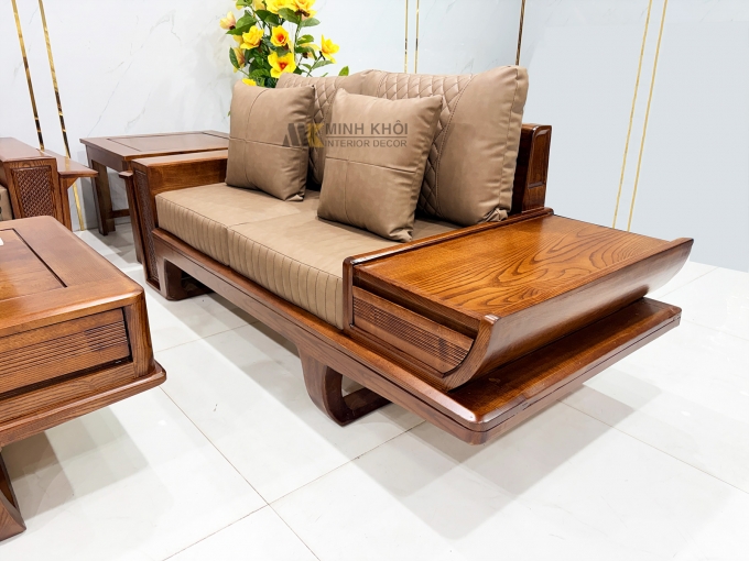 Sofa Phòng Khách Gỗ Sồi Màu Óc Chó Cánh Tiên - SF906