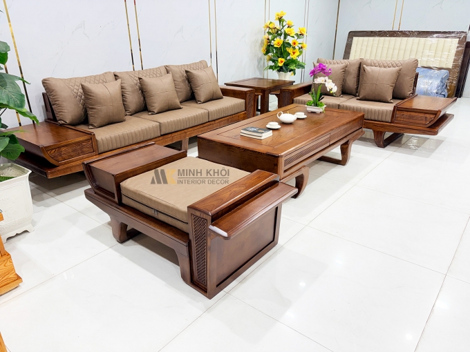 Sofa Phòng Khách Gỗ Sồi Màu Óc Chó Cánh Tiên - SF906