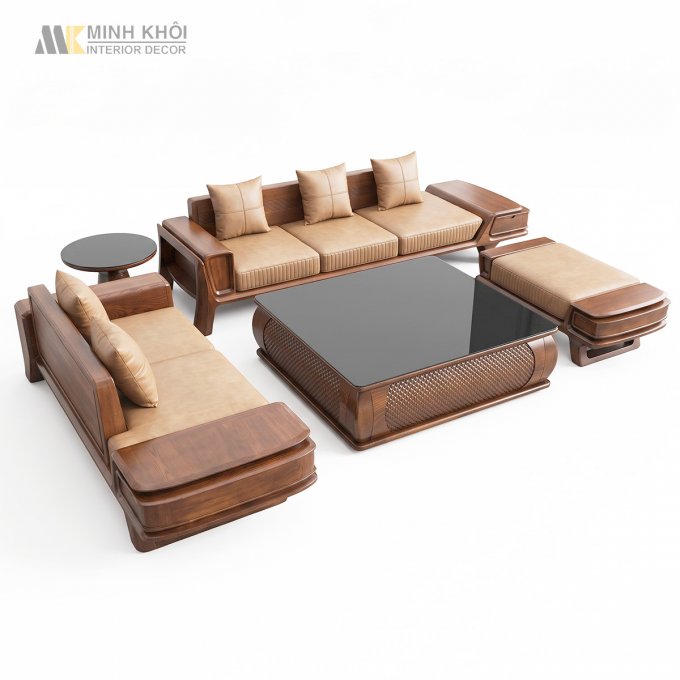 Sofa Tay Hộp Bo Cong Bàn Vuông Hiện Đại - SF875