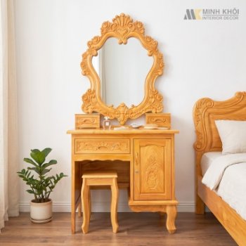 Bàn Trang Điểm Gỗ Gõ Đỏ Hoa Hồng Cổ Điển - BTD609