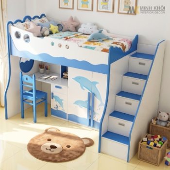 Bộ Phòng Ngủ Trẻ Em Màu Xanh 3 Trong 1 - FCH91A