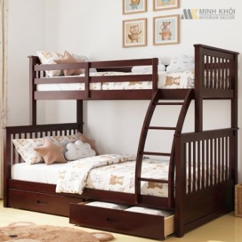 Giường 2 Tầng Màu Đen Gỗ Tự Nhiên Có Hộc - GT211