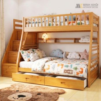 Giường Tầng Gỗ Tự Nhiên Có Hộc Kéo - GT220