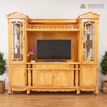 Kệ Tivi Gỗ Gõ Đỏ Tân Cổ Điển Đa Năng – KTV941