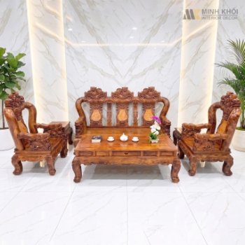 Salon Gỗ Cẩm Lai Tay 12 Chạm Nghê Cao Cấp - SL896