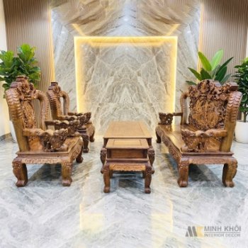 Salon Gỗ Mun Đuôi Công Chạm Rồng Bát Tiên 6 Món - SL3007
