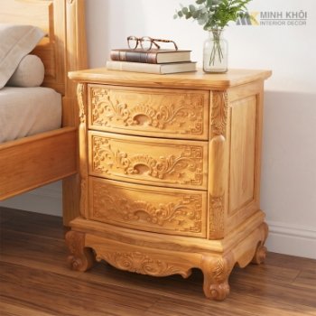 Tủ Đầu Giường Gỗ Gõ Đỏ Cổ Điển 3 Ngăn Kéo – TDG234