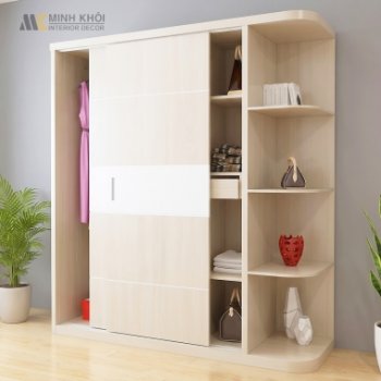 Tủ Đựng Quần Áo Đẹp Màu Kem Kệ Trang Trí - TA667