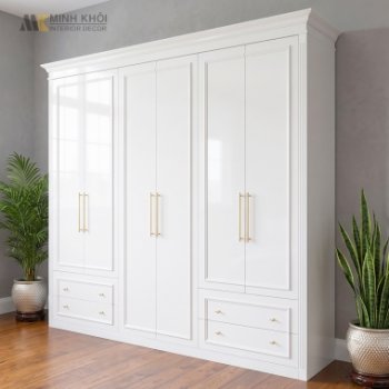 Tủ Quần Áo Gỗ Sồi Sơn Màu Trắng Hiện Đại - TA226