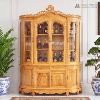 Tủ Rượu Gỗ Gõ Đỏ Tân Cổ Điển Lục Giác Bo Cong - TR991