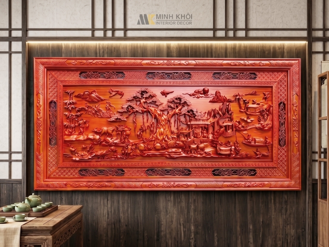 Tranh Gỗ Cảnh Đồng Quê Gỗ Hương Đá - TRG001