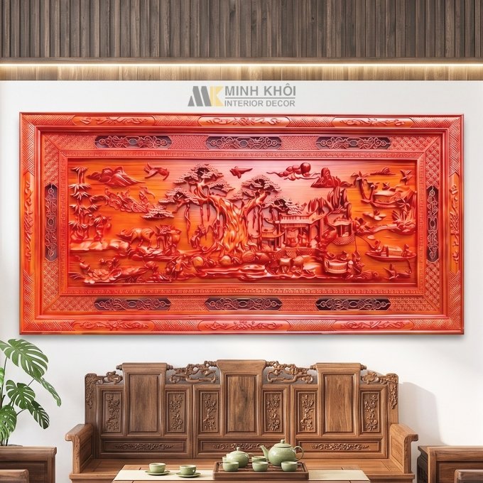 Tranh Gỗ Cảnh Đồng Quê Gỗ Hương Đá - TRG001