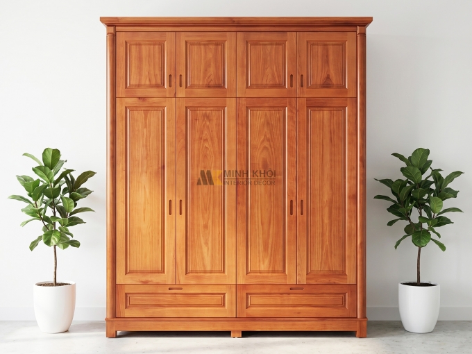 Tủ Áo Gỗ Xoan Đào Hiện Đại 4 Cánh Đẹp - TA953
