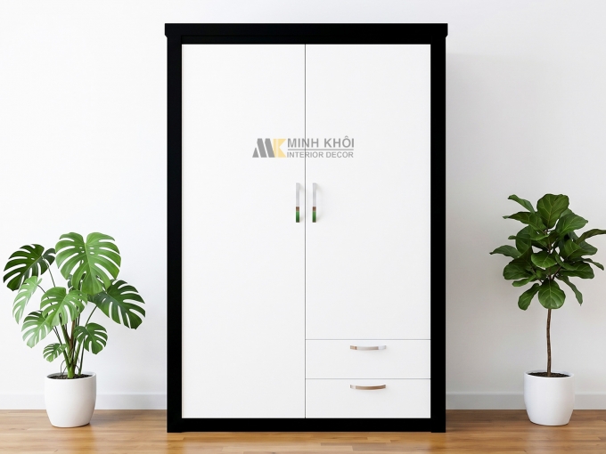 Tủ Áo 2 Cánh MDF Hiện Đại Màu Đen Trắng - TA645