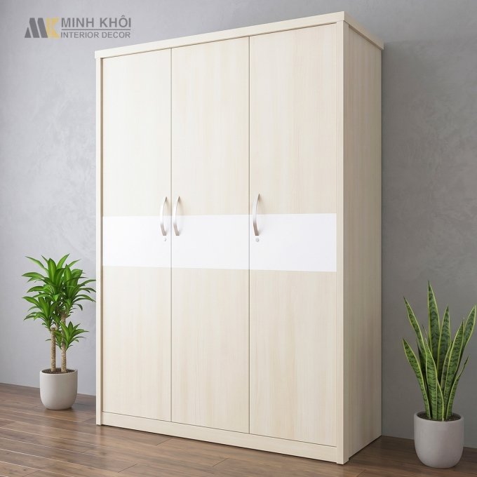 Tủ Áo 3 Cánh MDF Hiện Đại Màu Kem - TA657